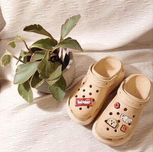 CROCS Beige Clogs with Playful Charms